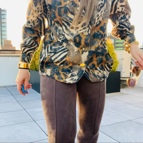 Vintage Jordana Jungle Animal Print Gold Buttons Fax Fur Blazer - Picture 8 of 16